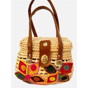 Mexico Hand Woven Straw Raffia Wicker Beach Tote Market Bag Purse Summer